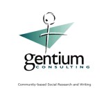 The logo of Gentium Consulting, "Community-based Social Research and Writing."